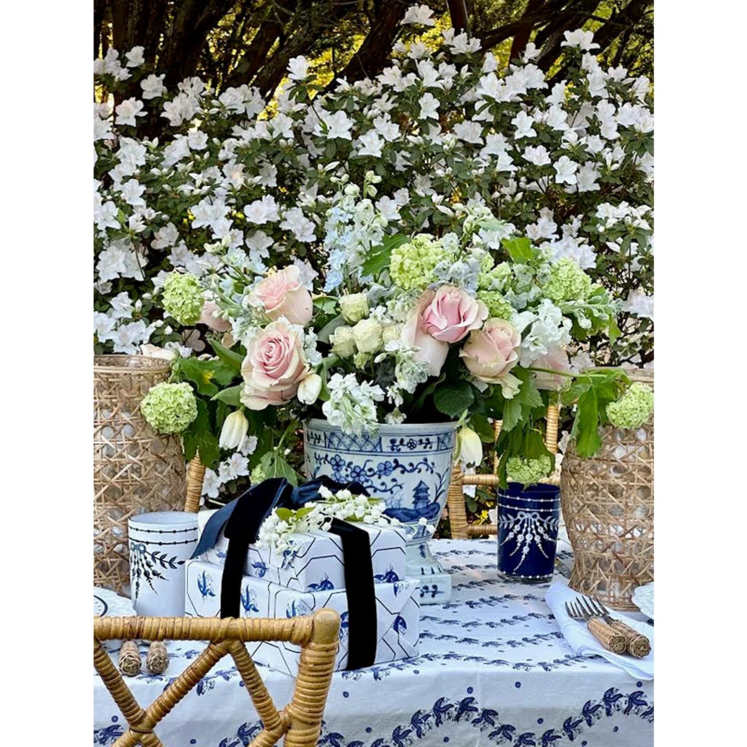 Navy With White Lily of The Valley Bud Vase