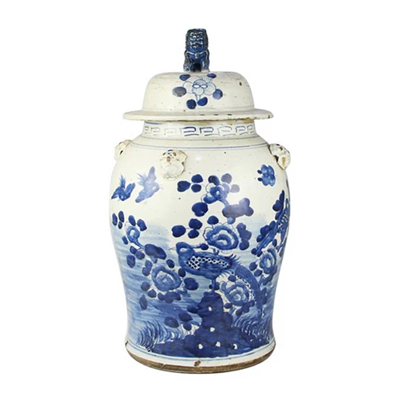 Extra Large Bird & Floral Antiqued Jar