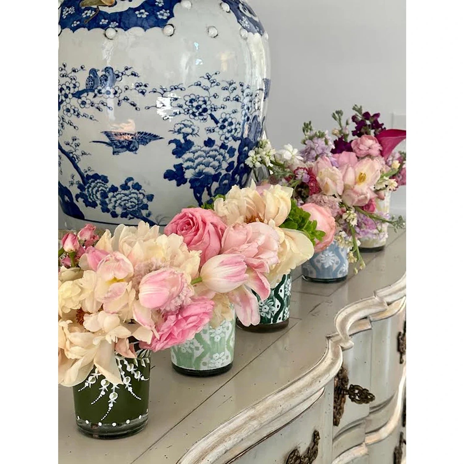 Navy With White Lily of The Valley Bud Vase