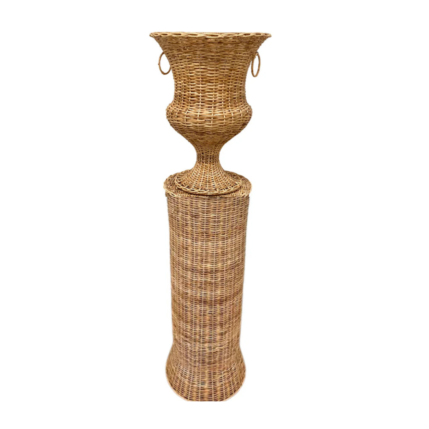 Round Wicker Urn and Pedestal
