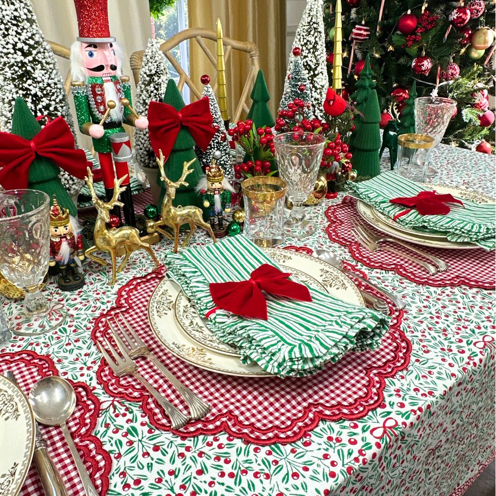 Green Stripe Ruffle Napkins (Set of 4)