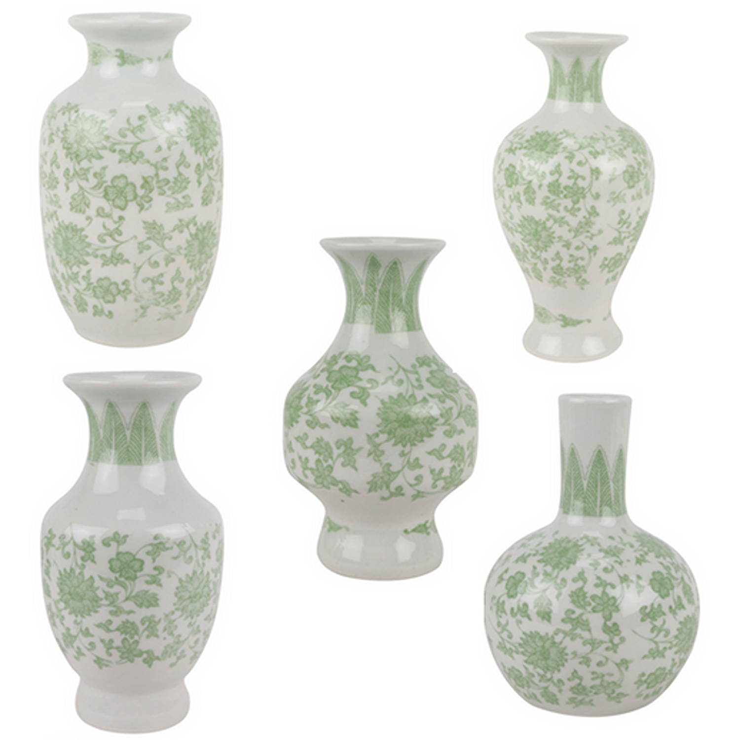 Set of 5 Mini Green Bud Vases