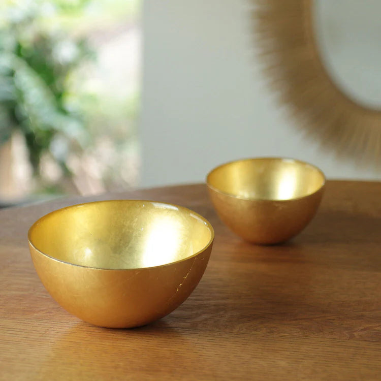 GLASS New Orleans Round Foil Leafing Bowl Set of 2 (Gold)
