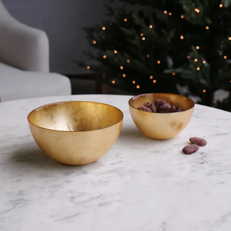 GLASS New Orleans Round Foil Leafing Bowl Set of 2 (Gold)