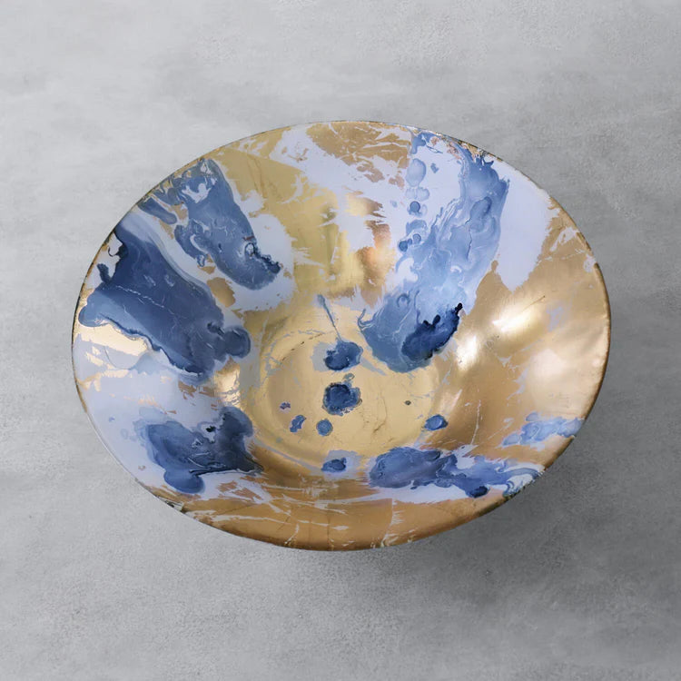 GLASS New Orleans Extra Large Painted Centerpiece (Blue and Gold)
