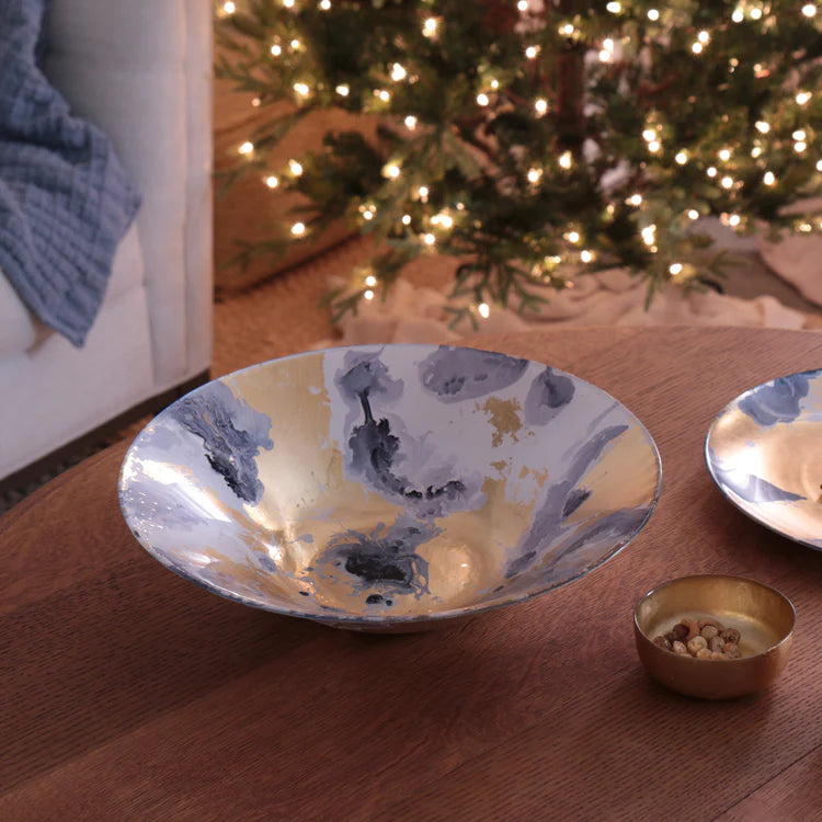 GLASS New Orleans Extra Large Painted Centerpiece (Blue and Gold)