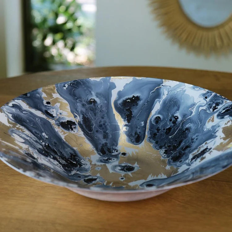 GLASS New Orleans Extra Large Painted Centerpiece (Blue and Gold)