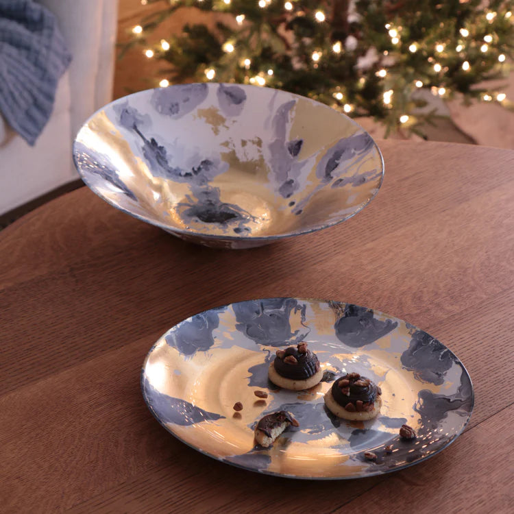 GLASS New Orleans Extra Large Painted Centerpiece (Blue and Gold)