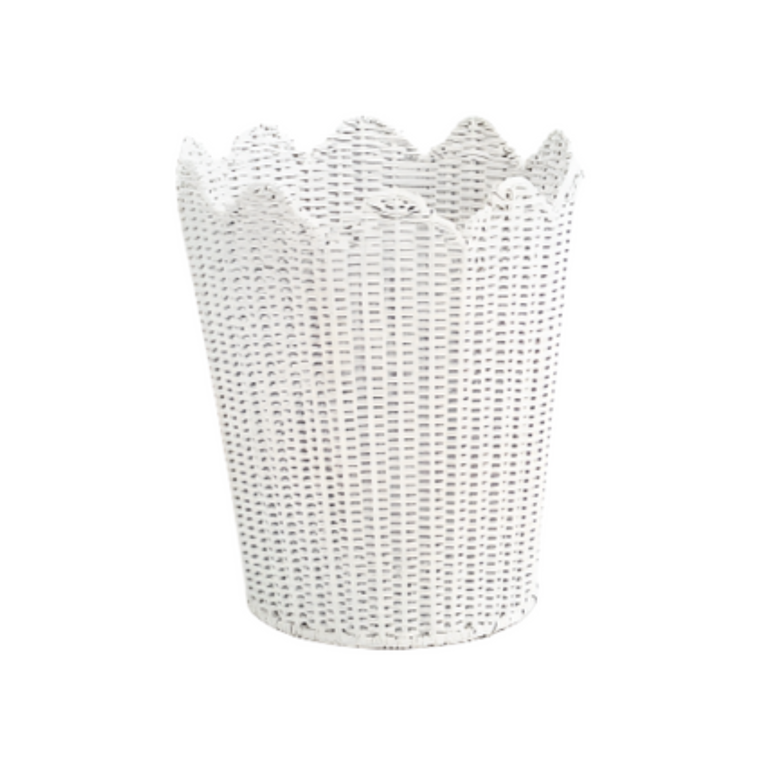 White Scalloped Wicker Wastepaper Basket & Tissue Holder