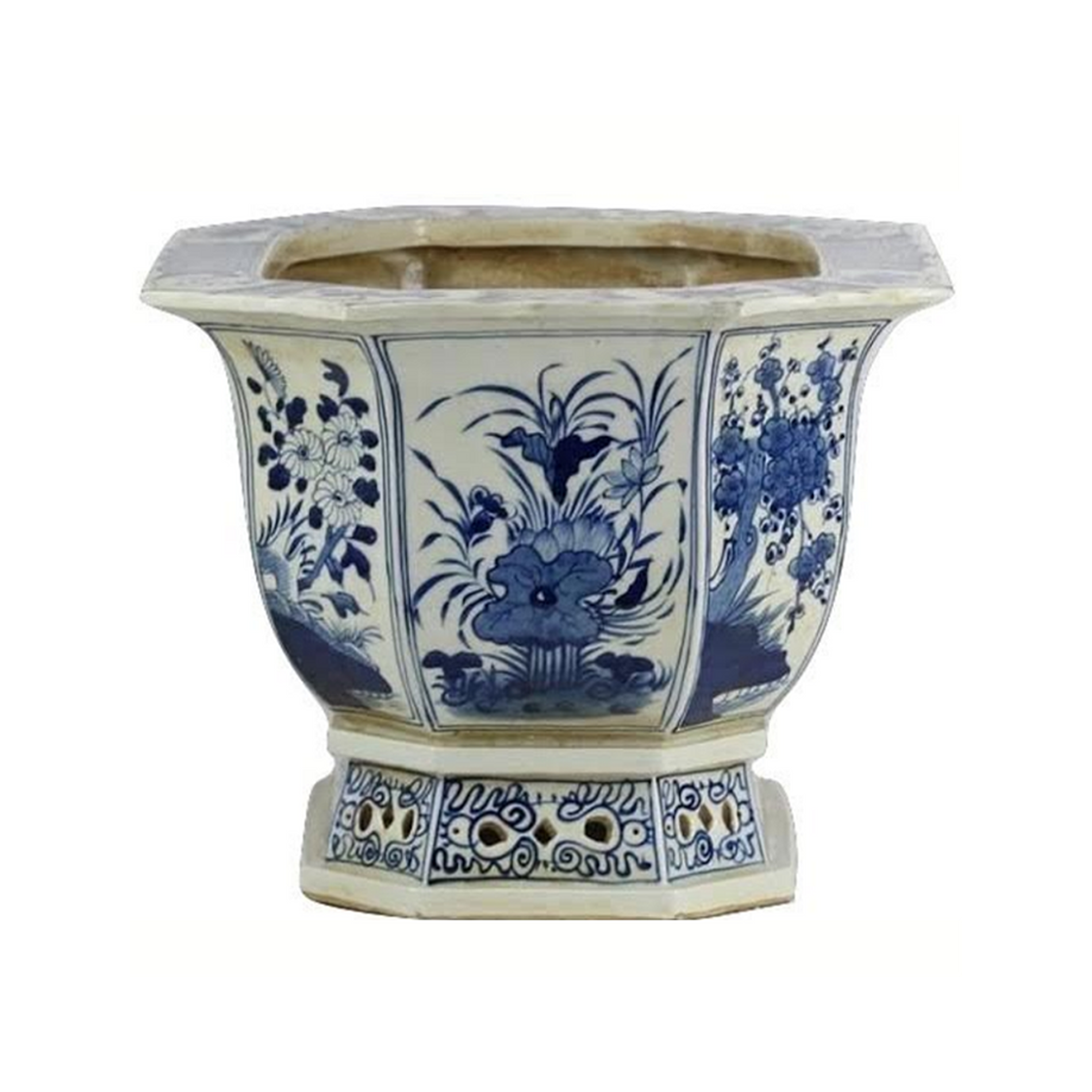 Village Scene Scalloped Pierced Planter