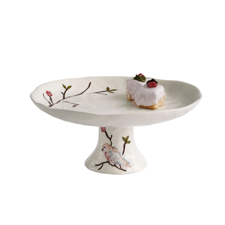 CERAMIC Bird on Branch Pedestal Cake Plate (Multi)