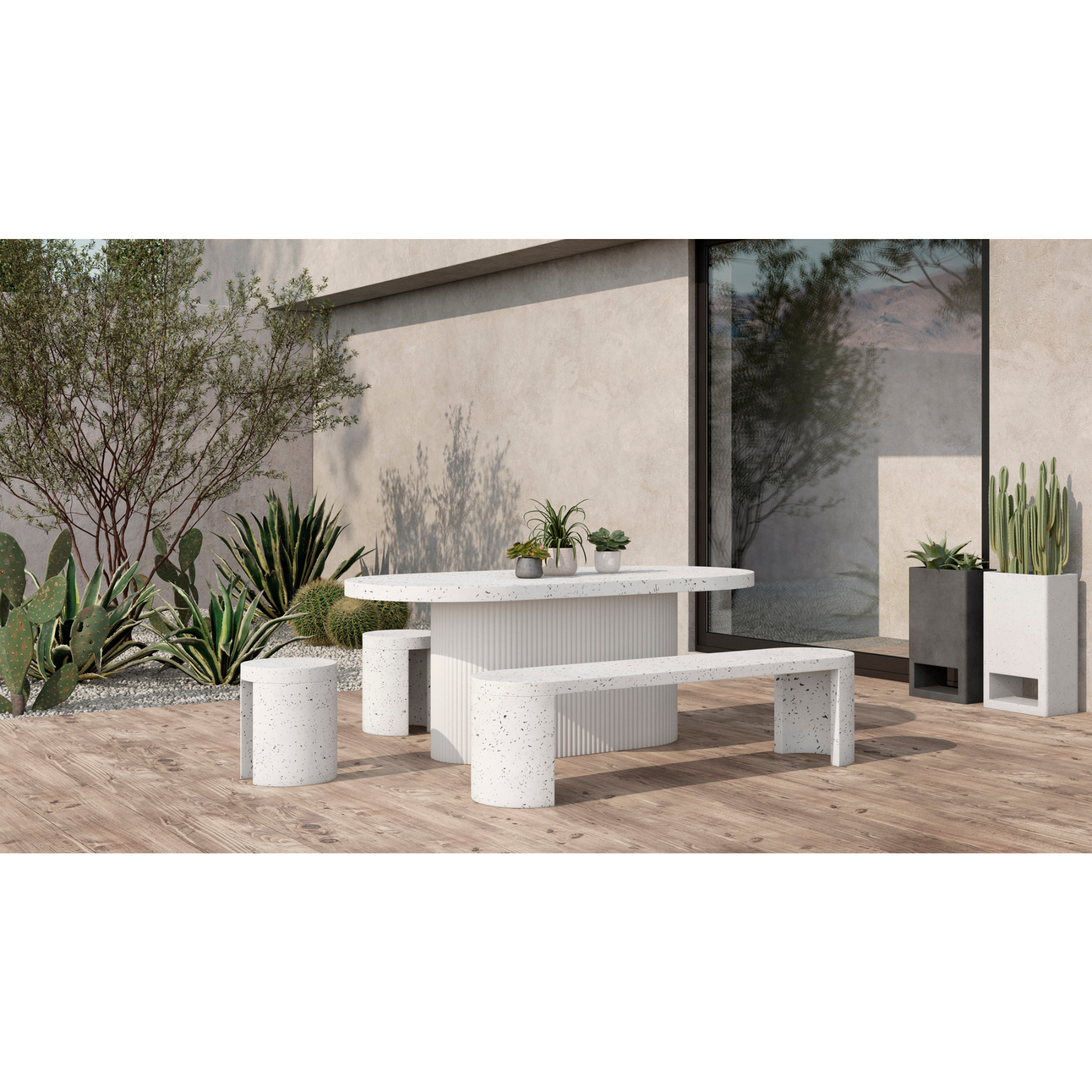 Talon Outdoor Dining Table Terrazzo White