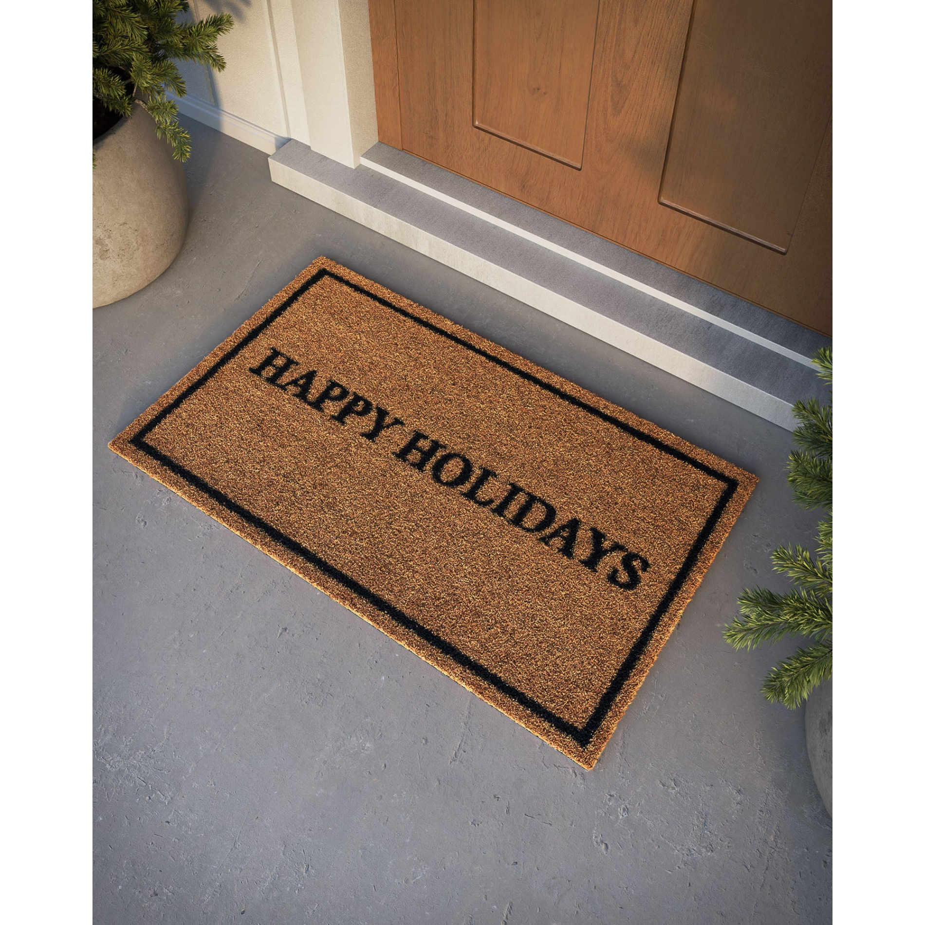 Erin Gates by Momeni Park Holidays Black Hand Woven Natural Coir Doormat 1'6" x 2'6"