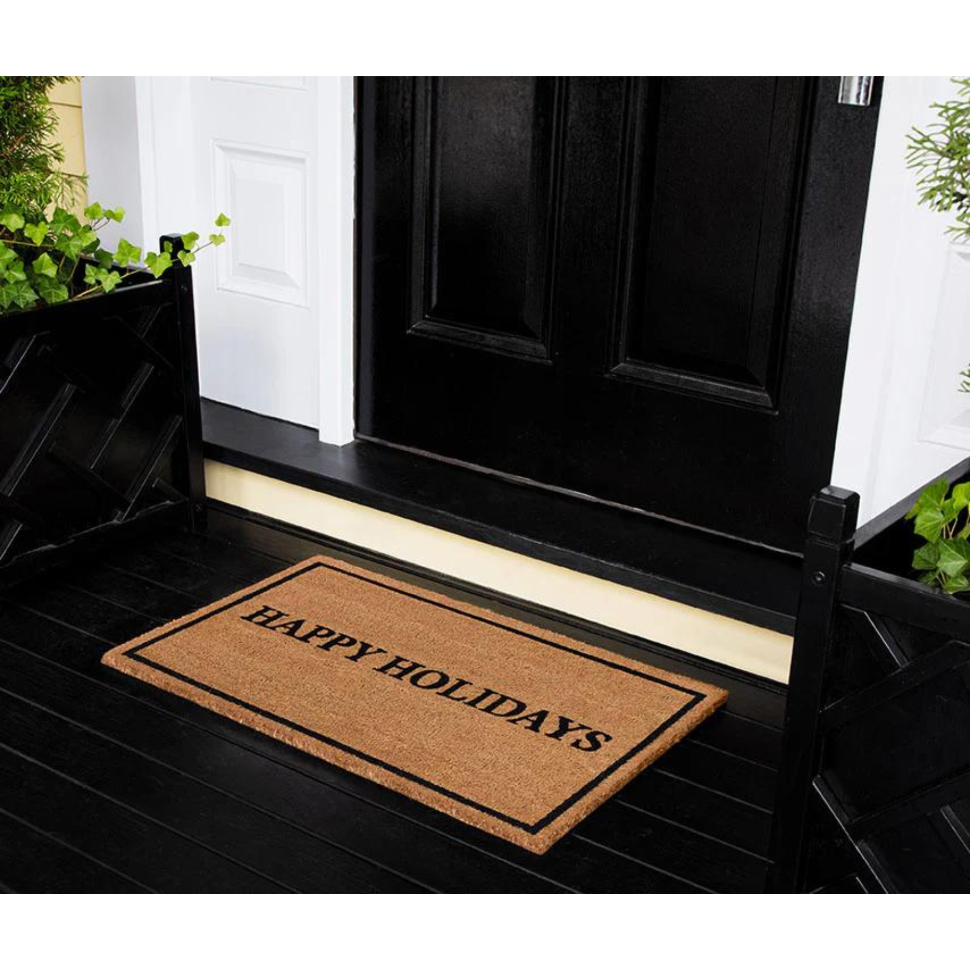 Erin Gates by Momeni Park Holidays Black Hand Woven Natural Coir Doormat 1'6" x 2'6"