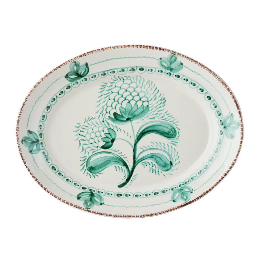 PLATTER OVAL GREEN/WHITE W/SLIGHT
