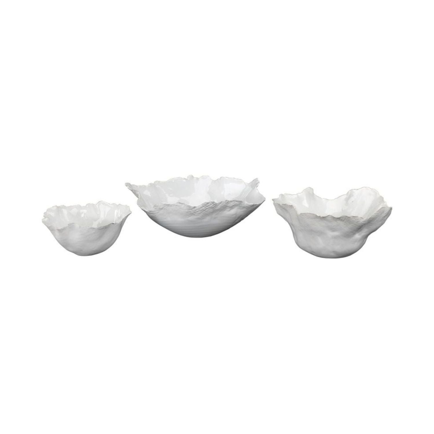Fleur Ceramic Bowls (Set of 3), White