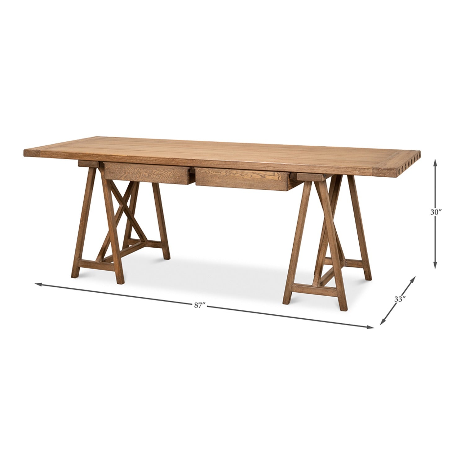 Sawhorse Desk, Natural Polished Old Pine