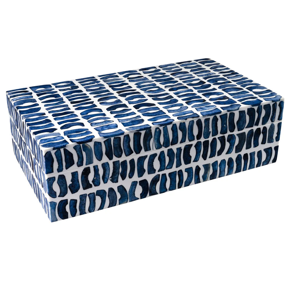 Bone Inlaid Box, Blue and White