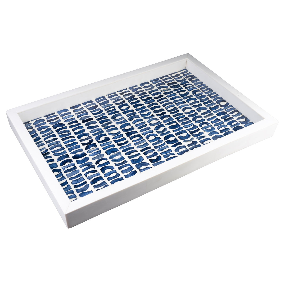Bone Inlaid Tray, Blue and White