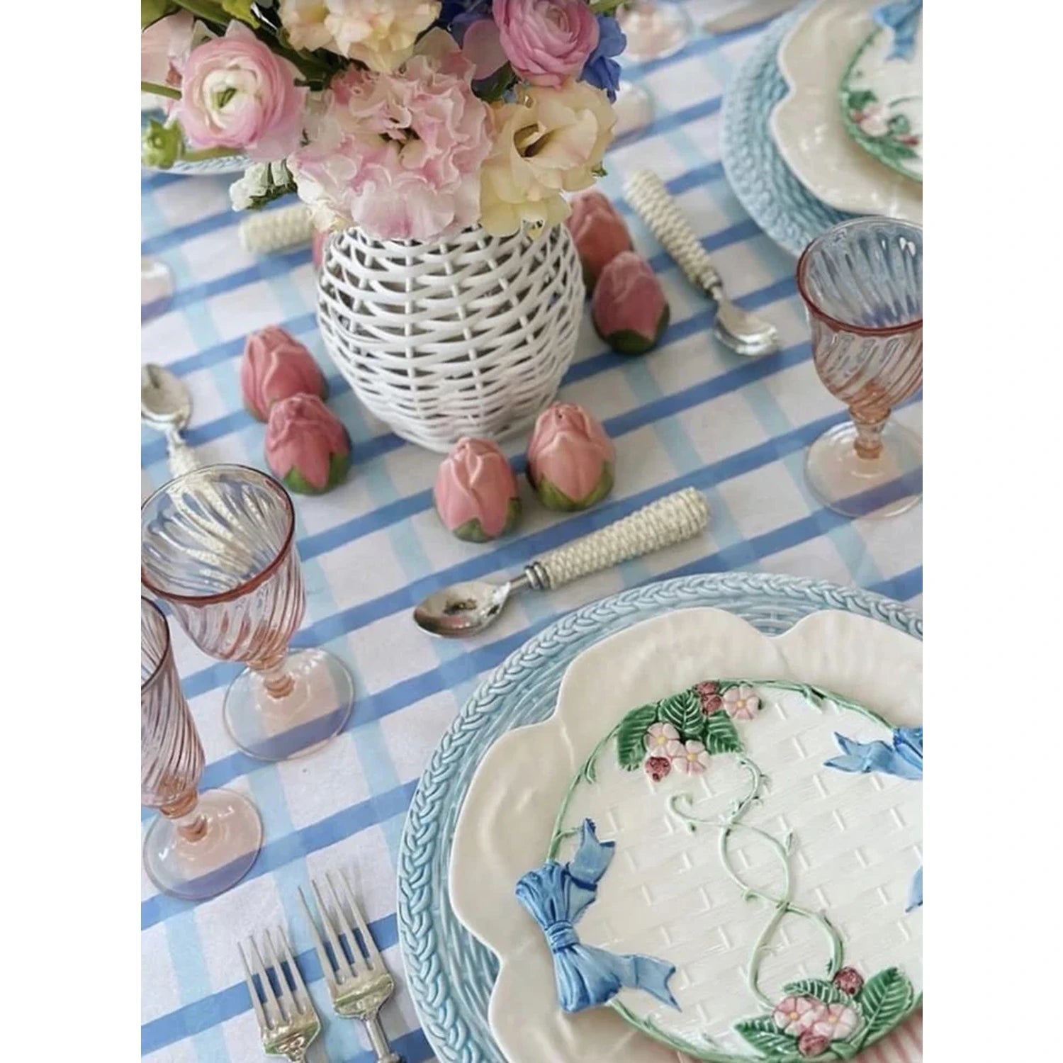 Set of 3 Mini White Wicker Vases