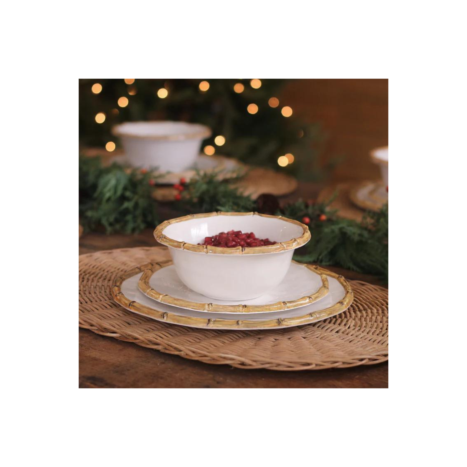 VIDA Bamboo 7.5" Cereal Bowl Set of 4 (White and Natural)