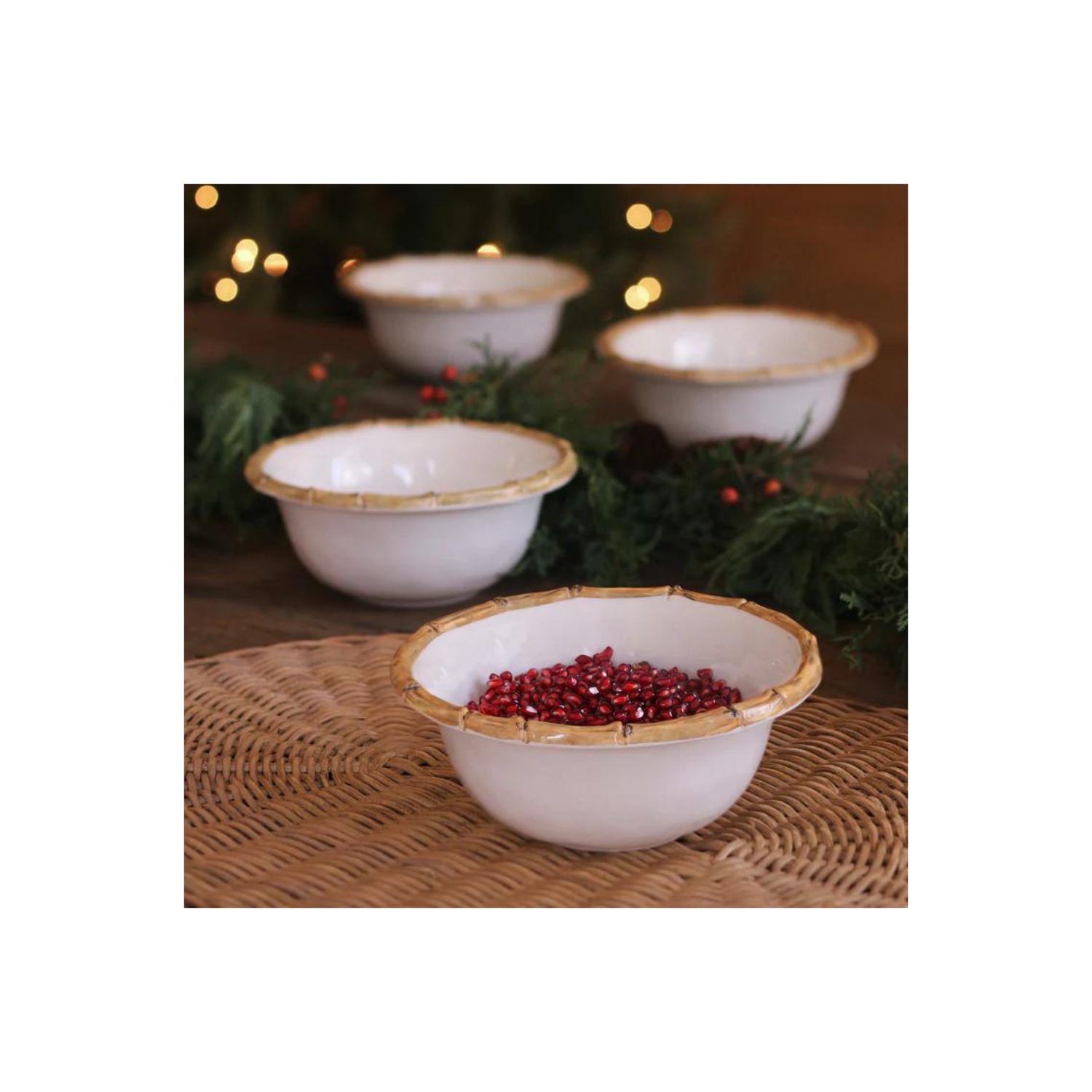 VIDA Bamboo 7.5" Cereal Bowl Set of 4 (White and Natural)