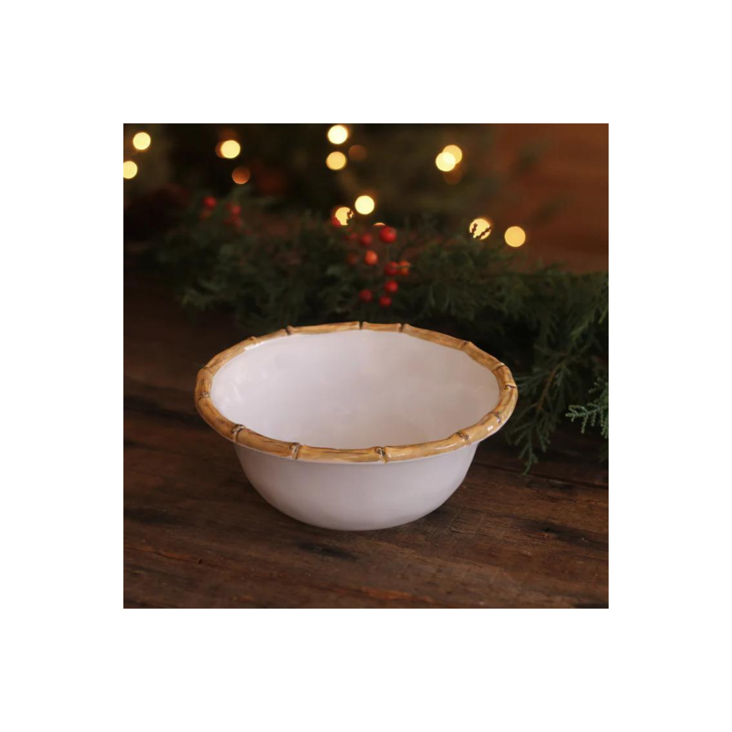 VIDA Bamboo 7.5" Cereal Bowl Set of 4 (White and Natural)