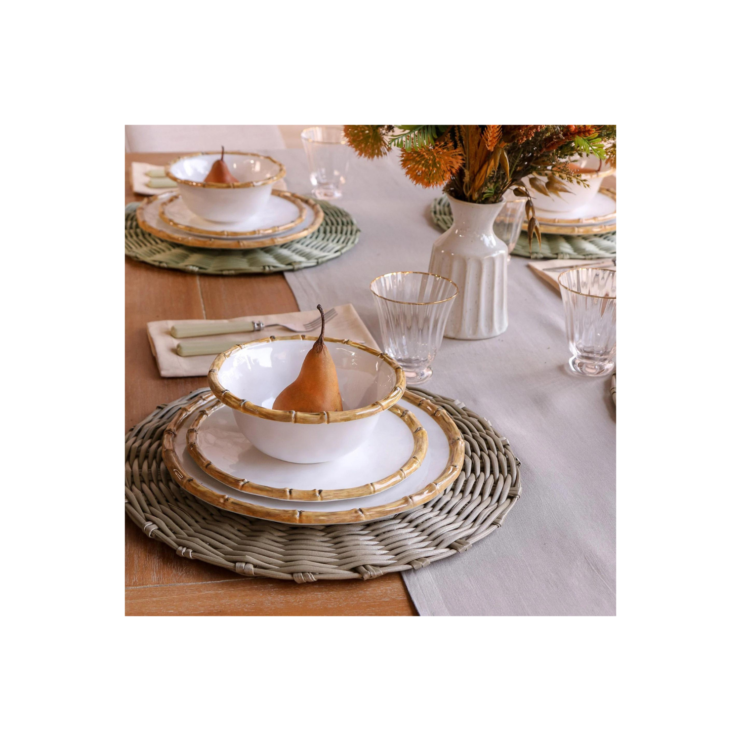 VIDA Bamboo 9" Salad Plate Set of 4 (White and Natural)