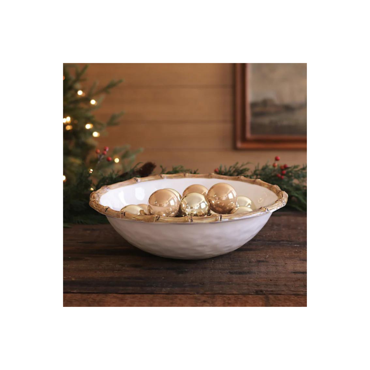 VIDA Bamboo Large Salad Bowl (White and Natural)