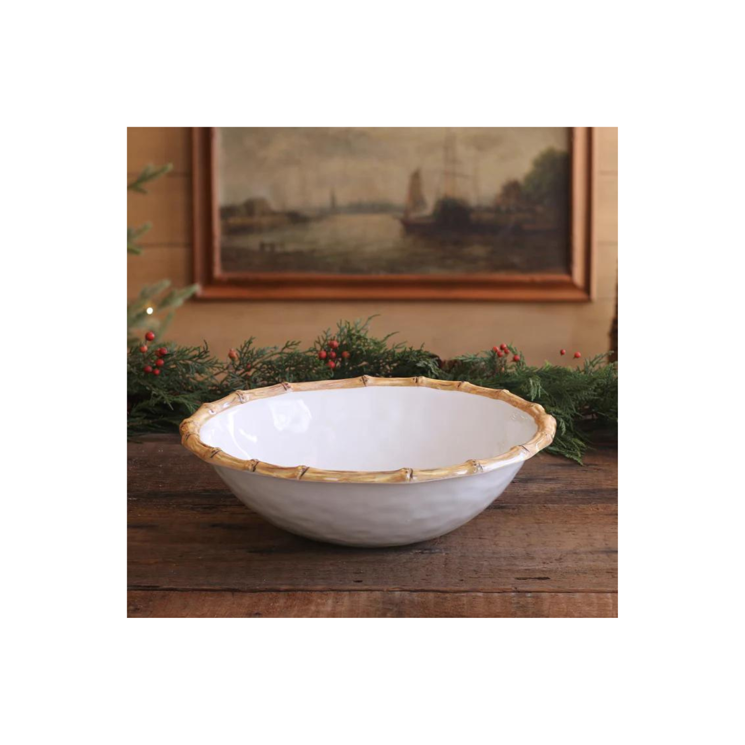 VIDA Bamboo Large Salad Bowl (White and Natural)