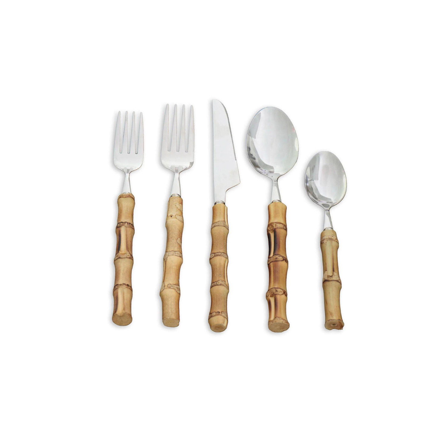 VIDA Bamboo Cutlery Set of 5 (Silver and Natural)