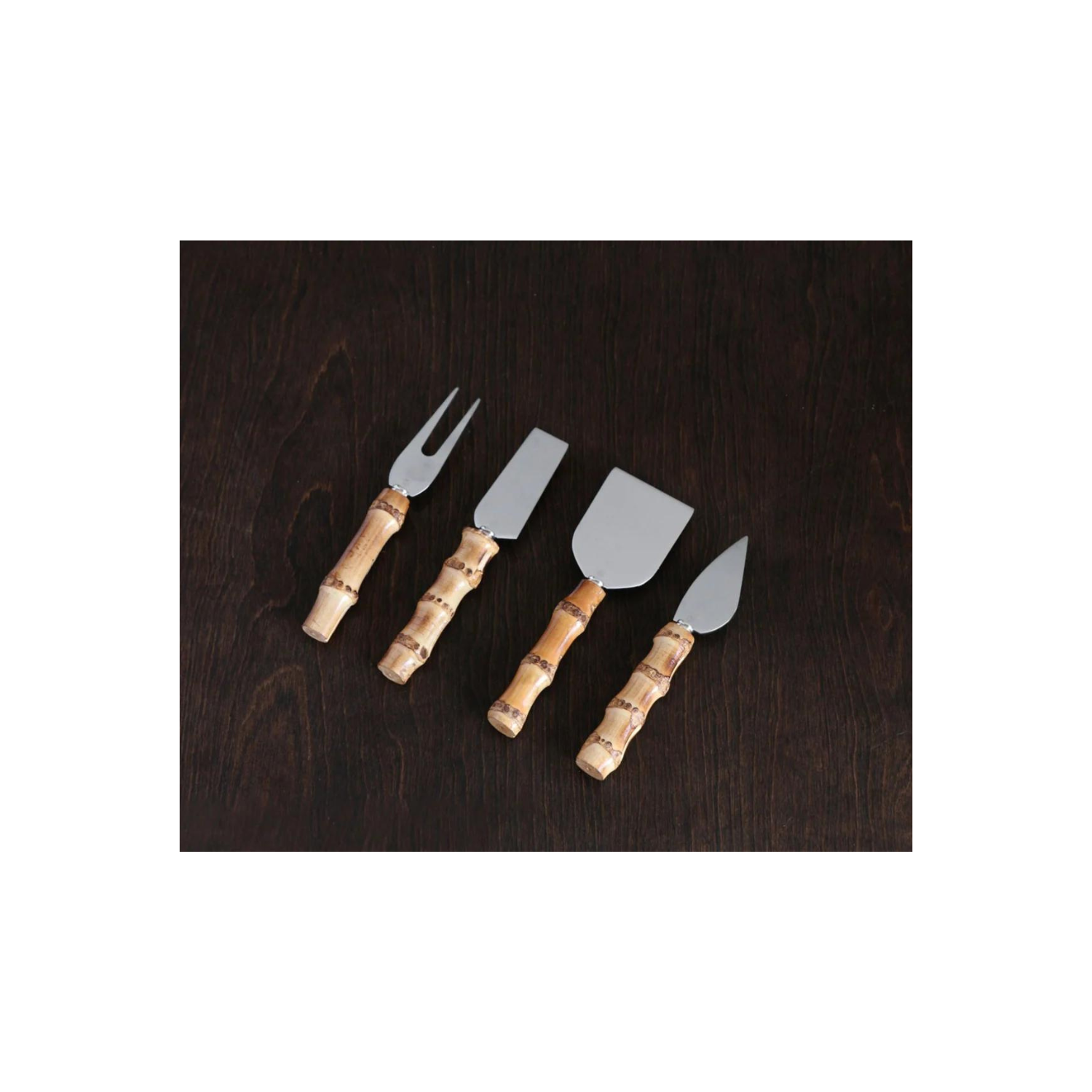 VIDA Bamboo Stainless Cheese Set of 4 (Silver and Natural)