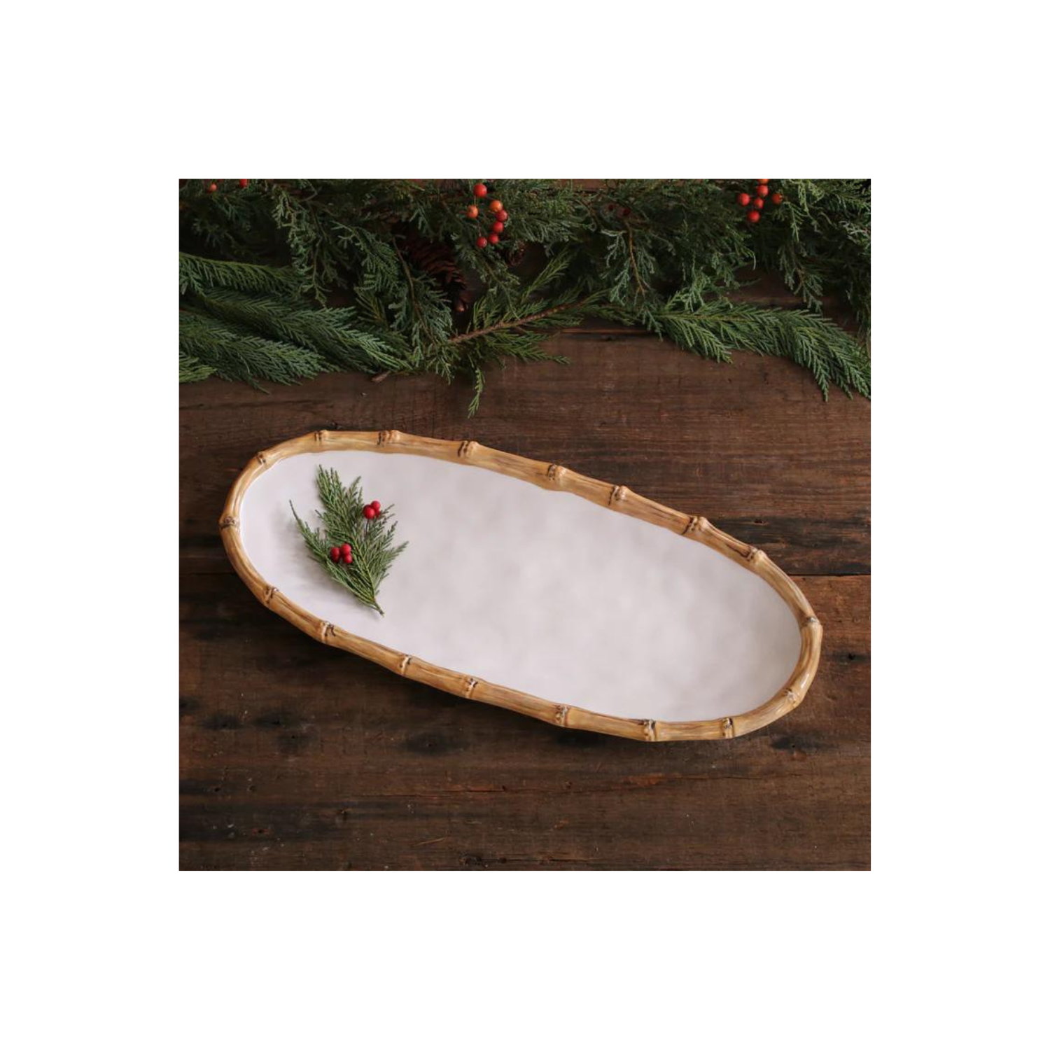 VIDA Bamboo Medium Oval Platter (White and Natural)