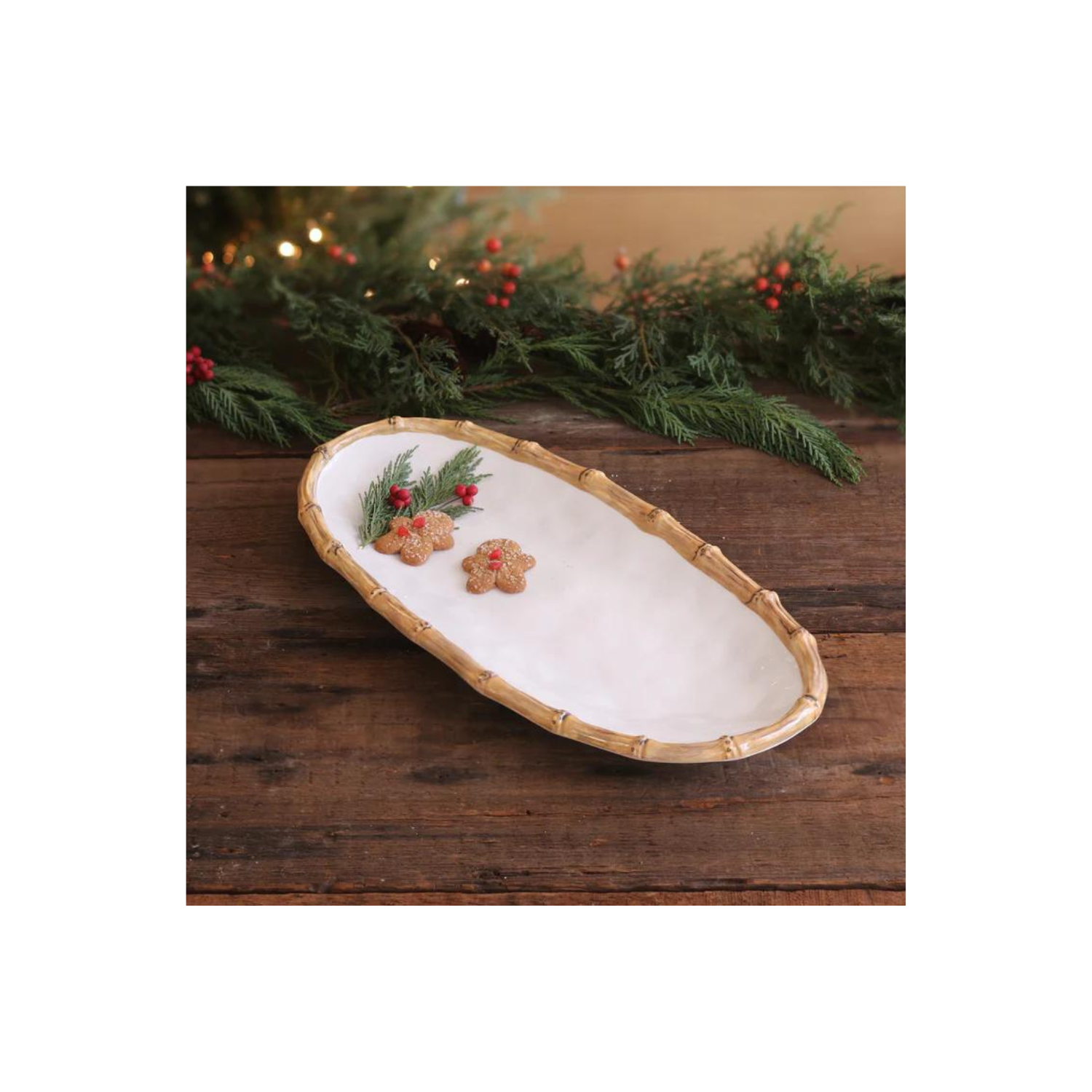 VIDA Bamboo Medium Oval Platter (White and Natural)