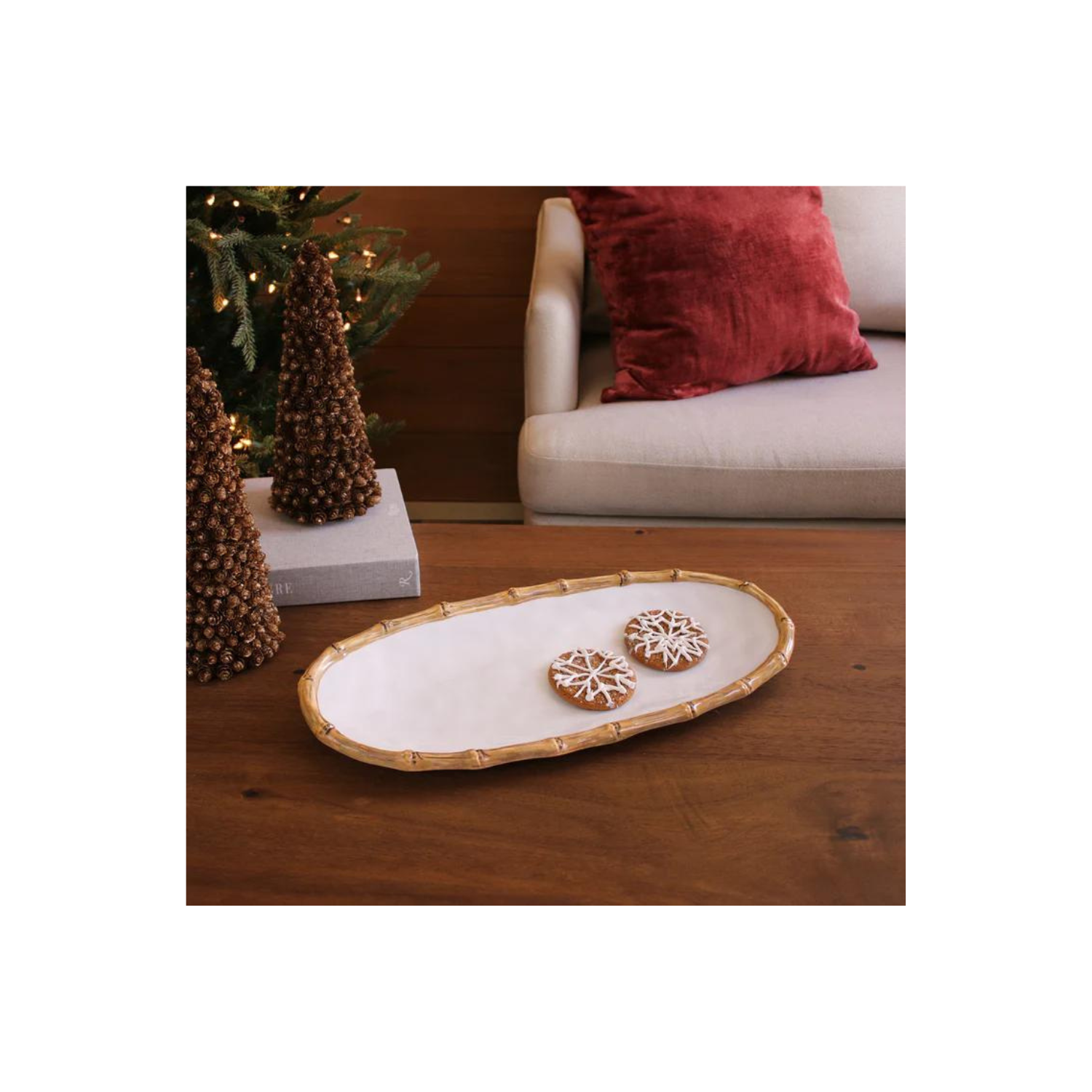 VIDA Bamboo Medium Oval Platter (White and Natural)