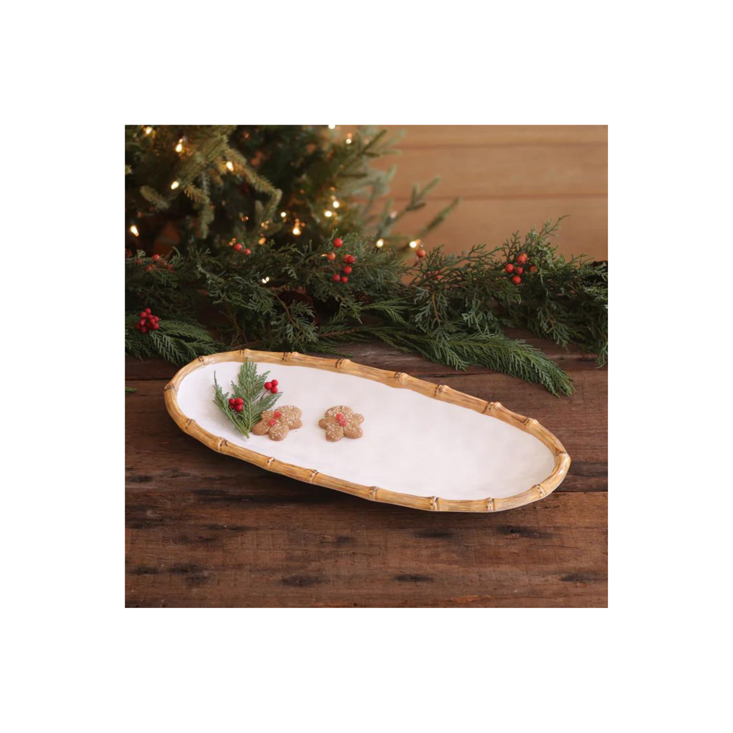 VIDA Bamboo Medium Oval Platter (White and Natural)