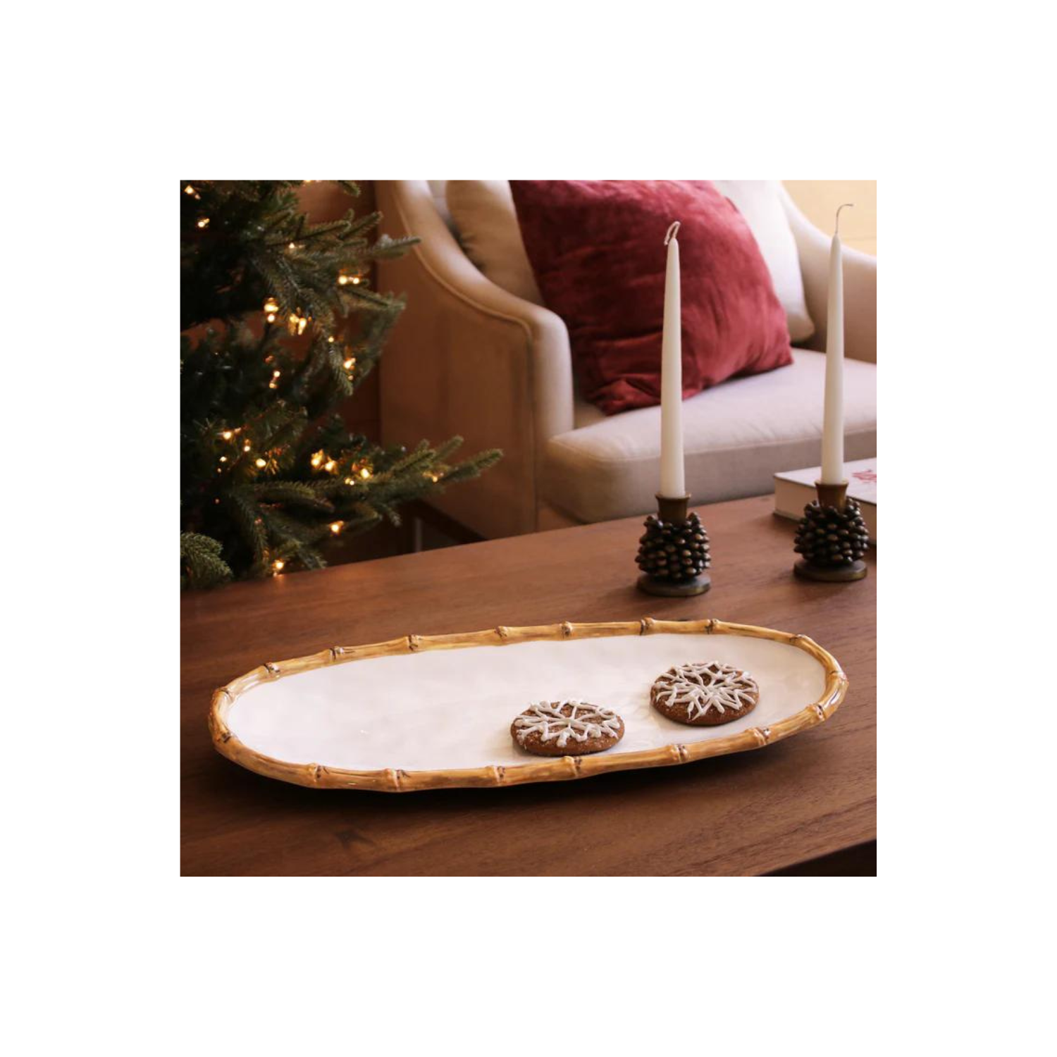 VIDA Bamboo Medium Oval Platter (White and Natural)