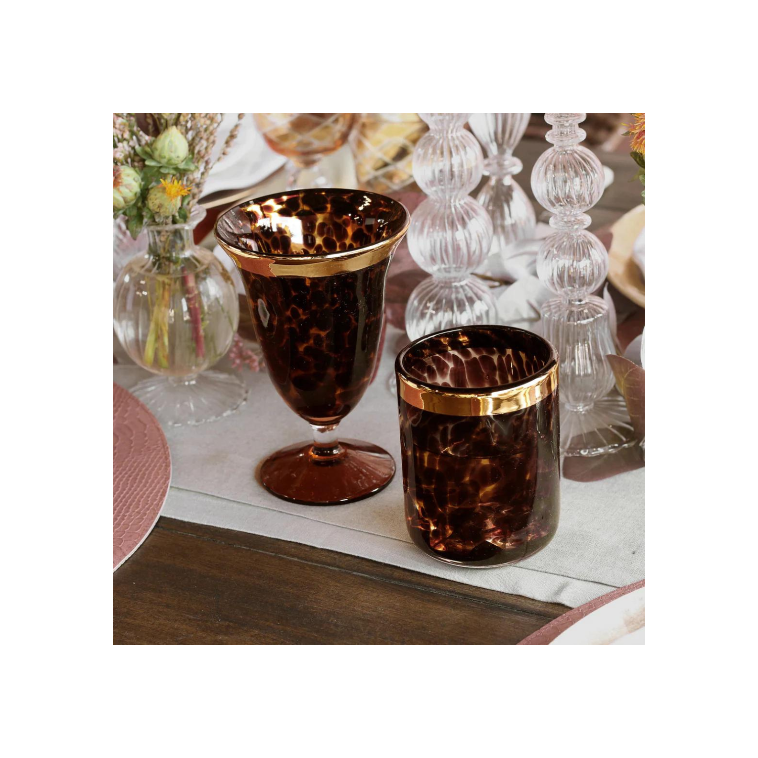 GLASS Tortoise and Gold Tumbler Set of 4