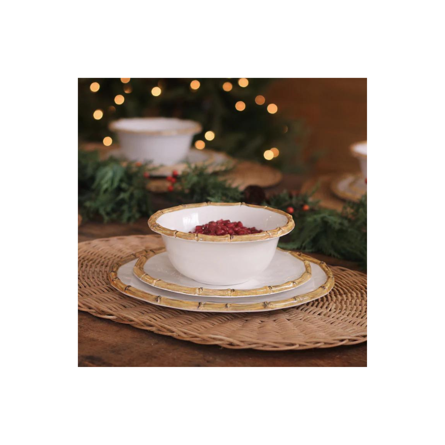 VIDA Bamboo 9" Salad Plate Set of 4 (White and Natural)