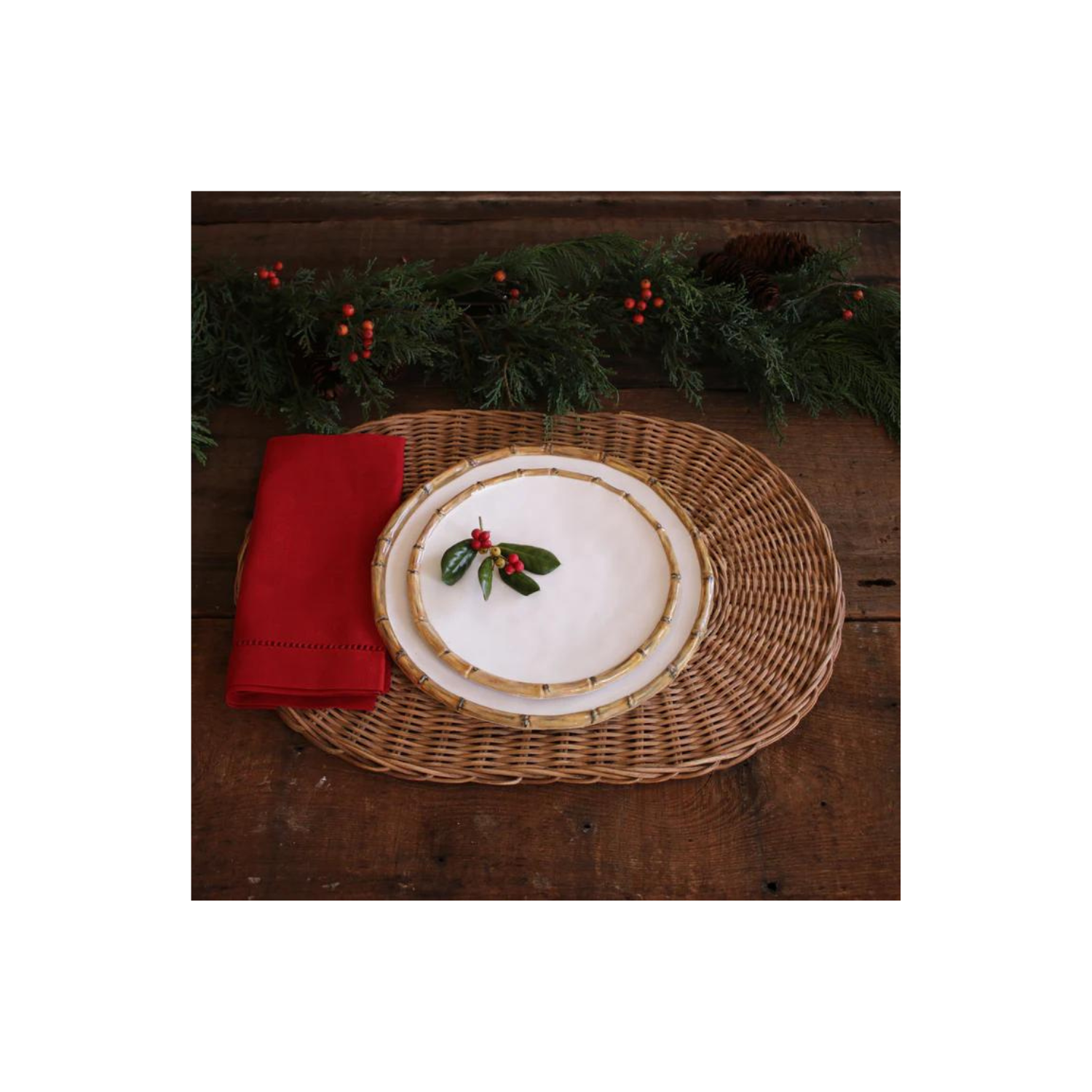 VIDA Bamboo 9" Salad Plate Set of 4 (White and Natural)