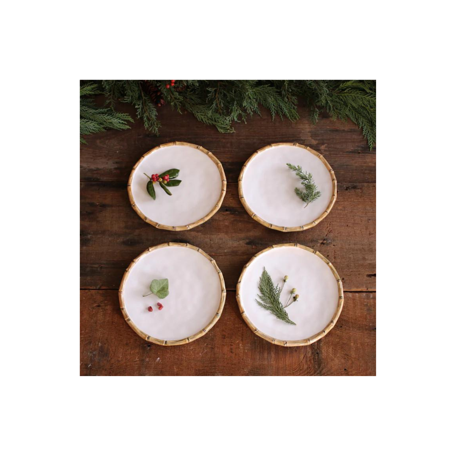 VIDA Bamboo 9" Salad Plate Set of 4 (White and Natural)