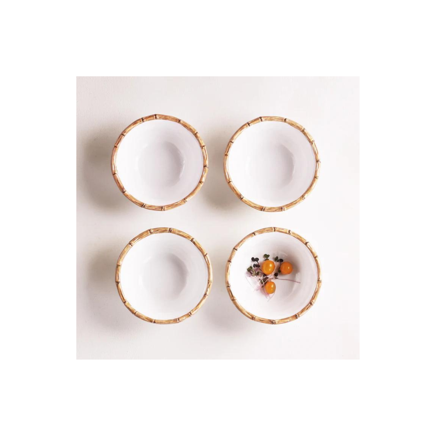 VIDA Bamboo 7.5" Cereal Bowl Set of 4 (White and Natural)