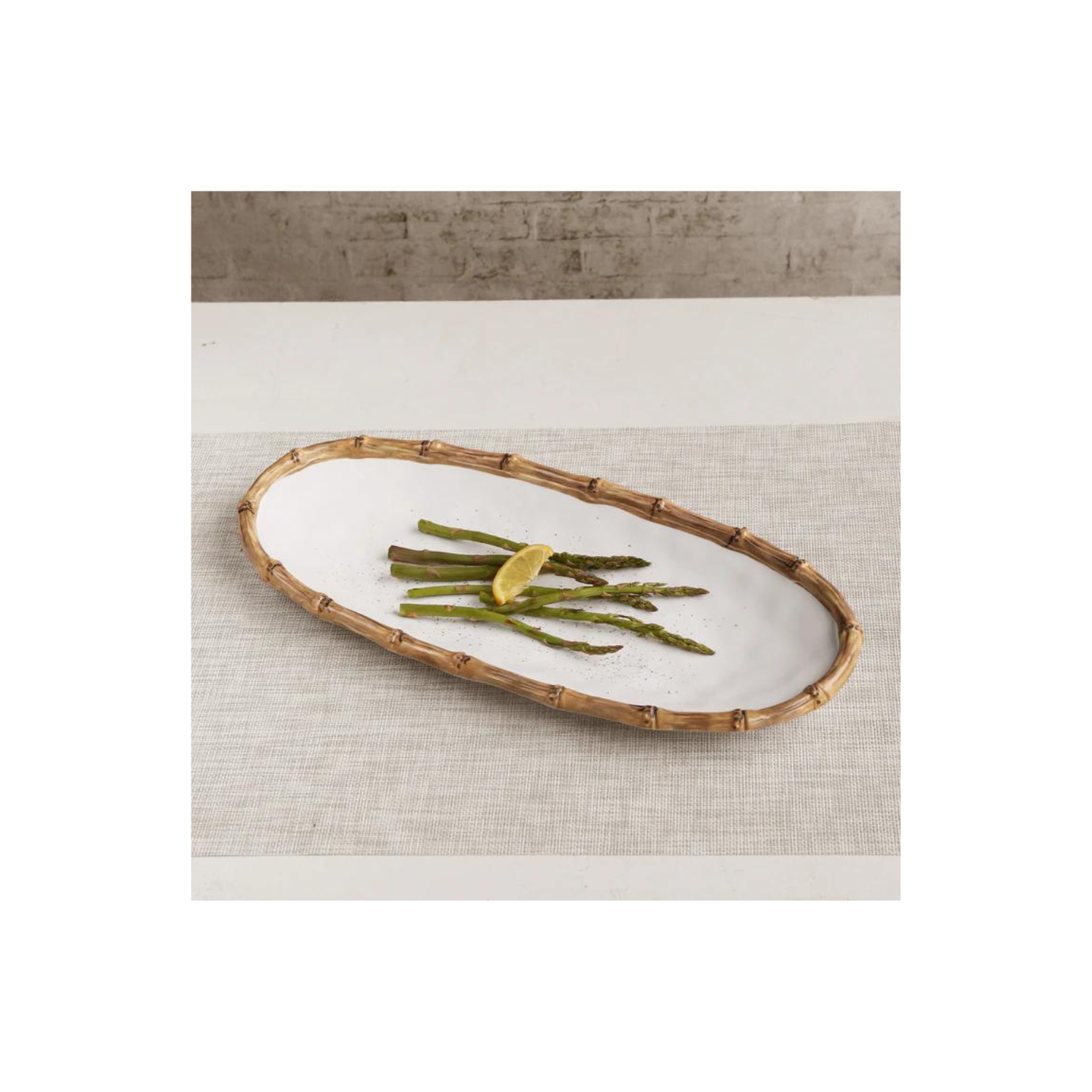 VIDA Bamboo Medium Oval Platter (White and Natural)