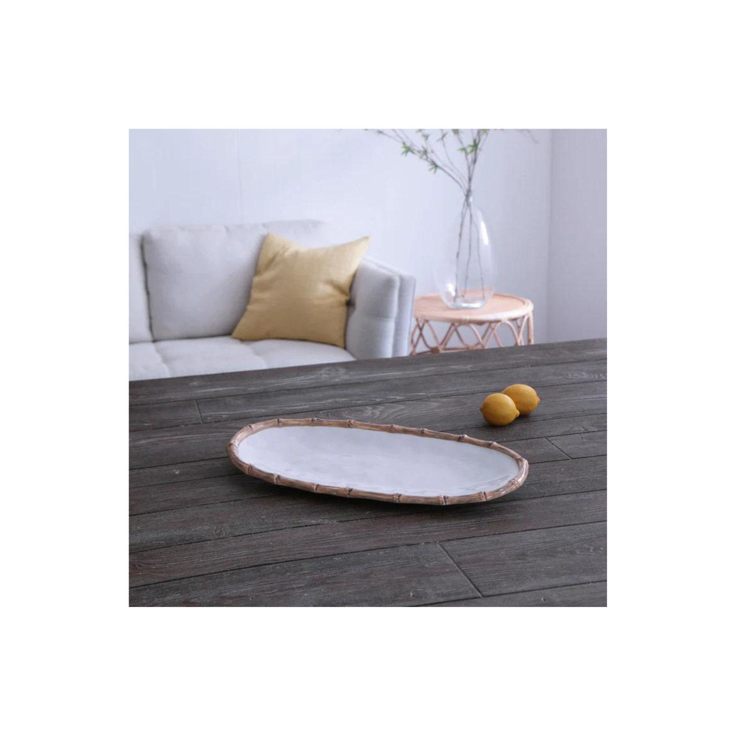 VIDA Bamboo Medium Oval Platter (White and Natural)