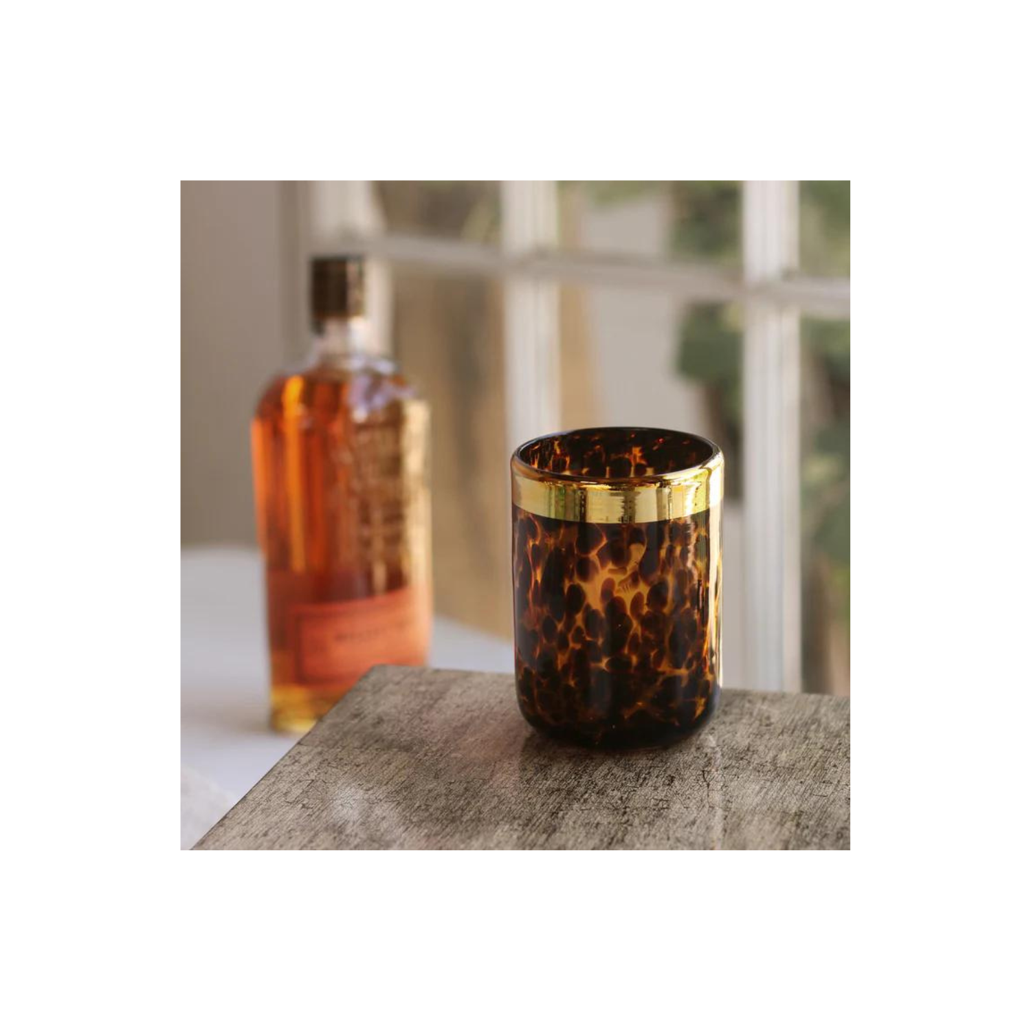 GLASS Tortoise and Gold Tumbler Set of 4
