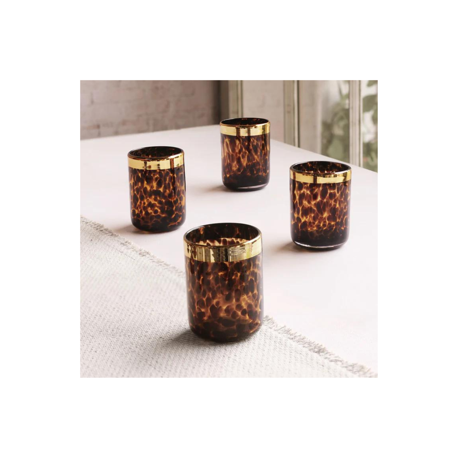 GLASS Tortoise and Gold Tumbler Set of 4