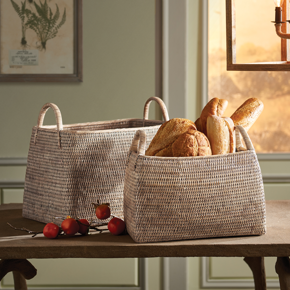 BURMA RATTAN NARROW MAGAZINE BASKETS, SET OF 2