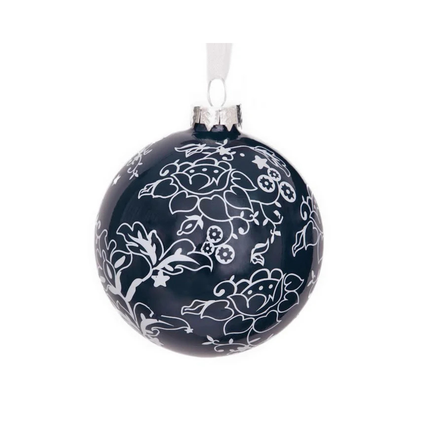 Navy Floral Ball Ornament