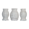 Set of 3 Mini White Wicker Vases