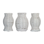 Set of 3 Mini White Wicker Vases